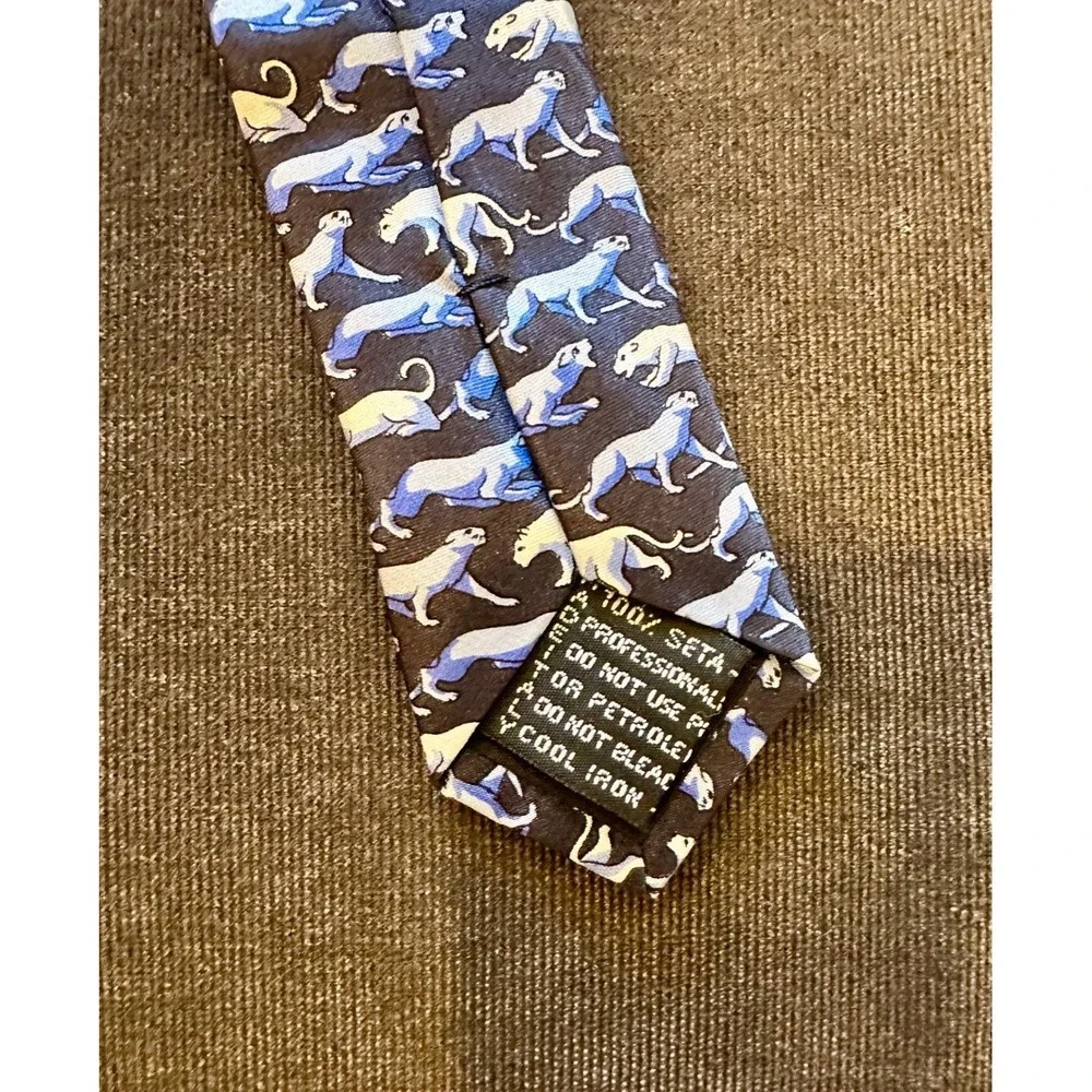 Gianni Versace 100%‎ Silk Blue Navy Tiger Tie Italian Rare 3.5 Wide Designer